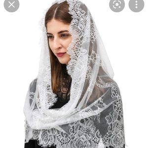 Veil Lace Head Covering Scarf White mantilla spanish style